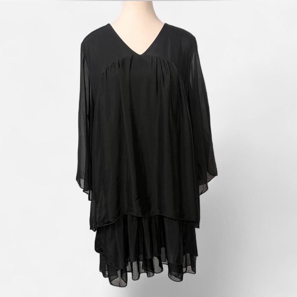 Scandal Italy silk blend black‎ silk chiffon dress with tie back detail